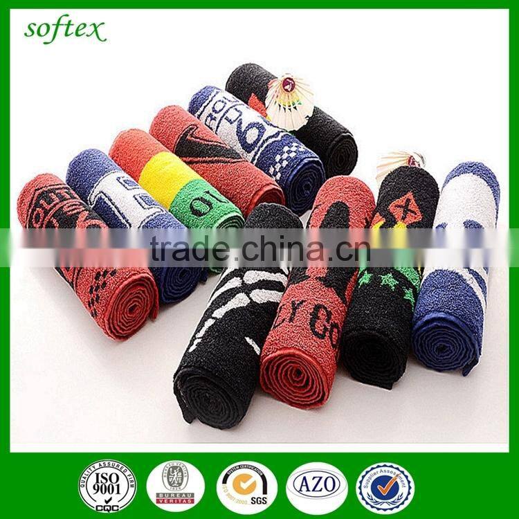 china supply 25x100cm 100 cotton high quality jacquard logo sport towel