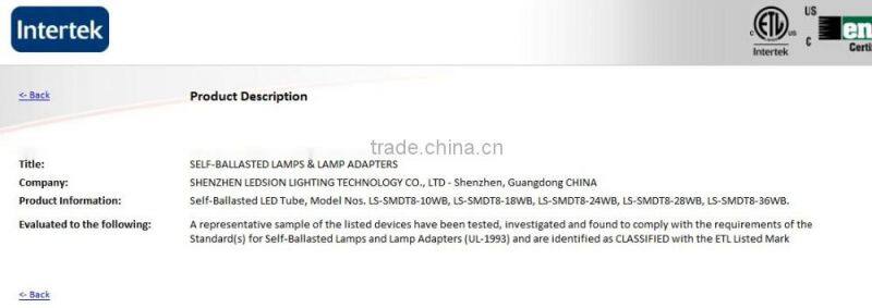 120V 18w T8 LED tube CE RoHS ETL