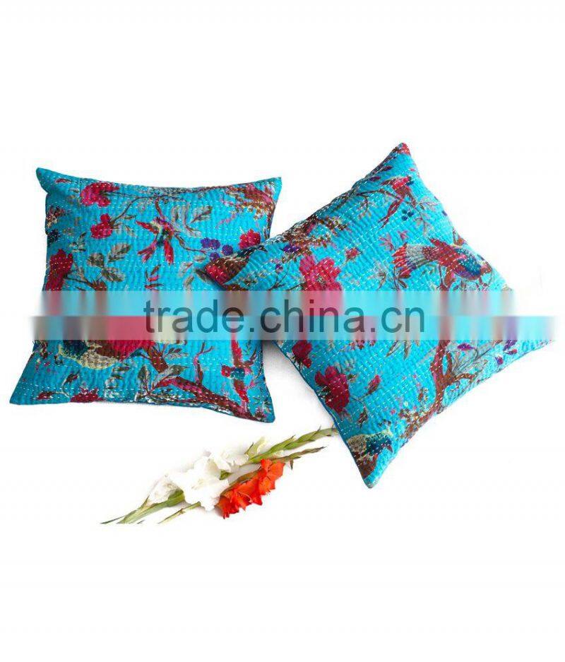Bird Of Paradise Cushion Cover Indian Kantha Pillow Cover