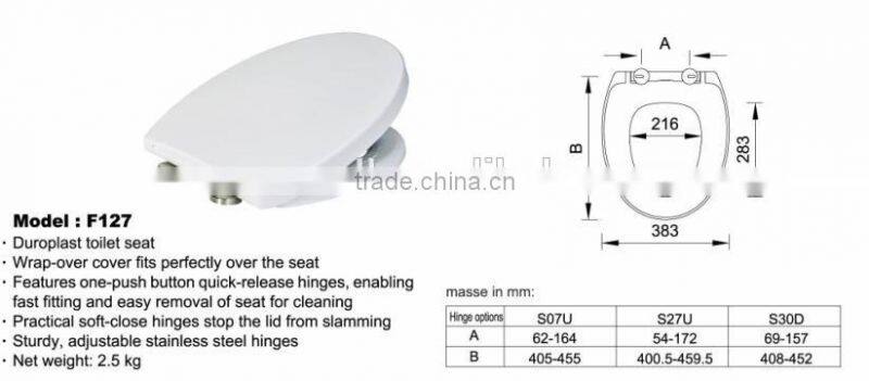 Toilet seat cover with soft close and quick release function made in China for bathroom
