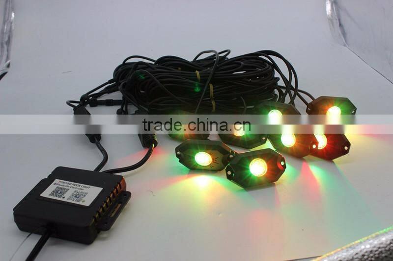8PCS RGB C-ree LED Rock Light tail Fender Under Under Car Decorative Offroad RGB Light with Bluetooth Controller