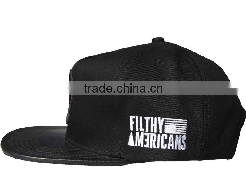 fashion hot sell 100% cotton 5panel leather brim hip-hop strapback cap