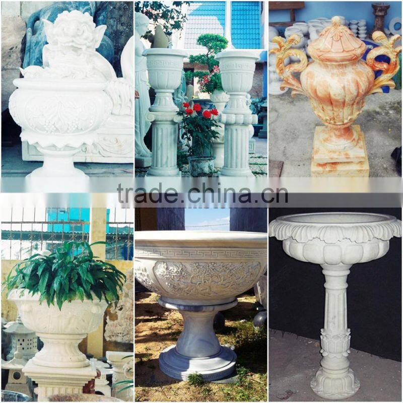 Decorative garden stone flower pot white marble hand carved sculpture for home garden
