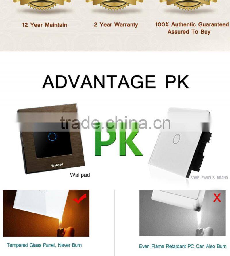 CE Approved Wallpad 86 Standard Brown Brushed Metal Frame LED BackLight 1Gang Touch Light Switch