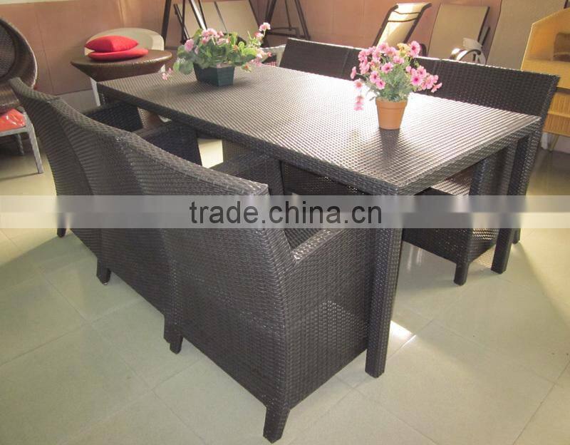 Long table rattan furniture 6 chairs restaurant dining set YPS003