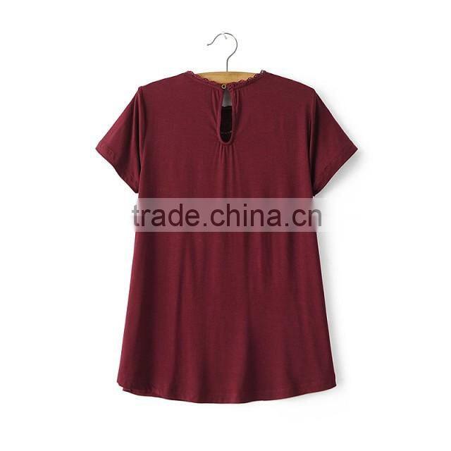 women clothing short sleeve round collar casual lace blouse for women