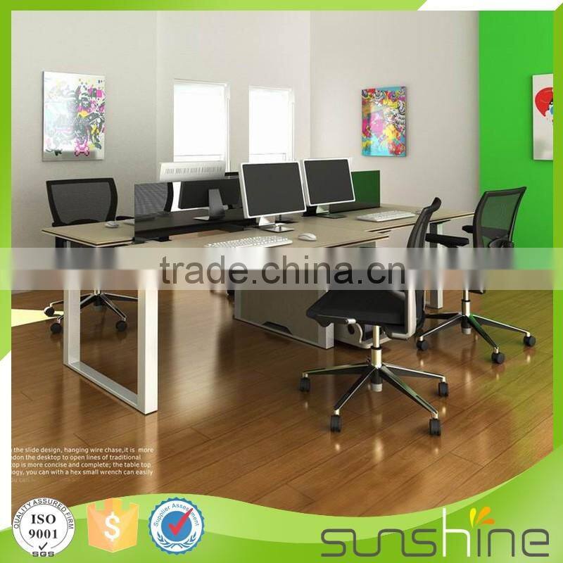 Office Staff working table 4 seating good wire management metal table leg with modblie pedestal and CPU holder