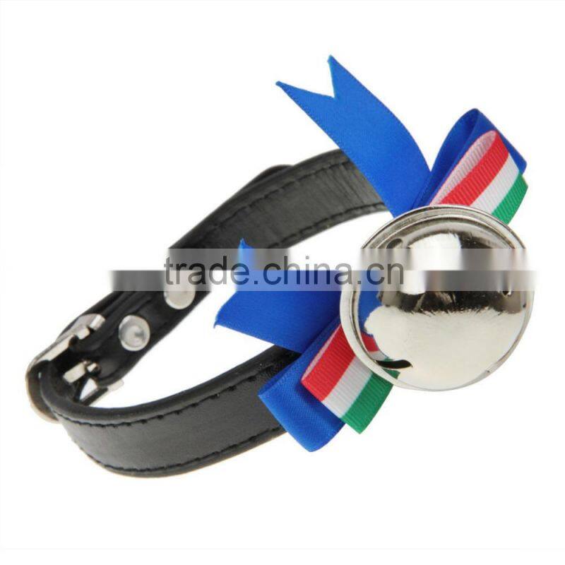 Dogs Puppy Cat Adjustable PU Leather Pet Collar With Bell Bowknot Neck Strap