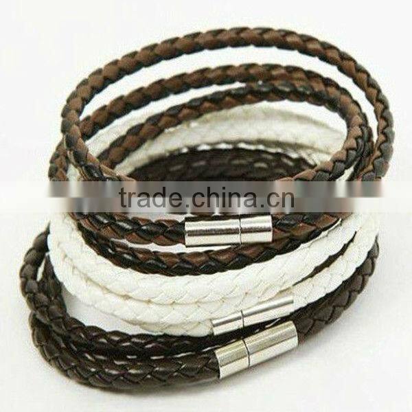 friendship weave black leather bracelet stainless steel bracelet