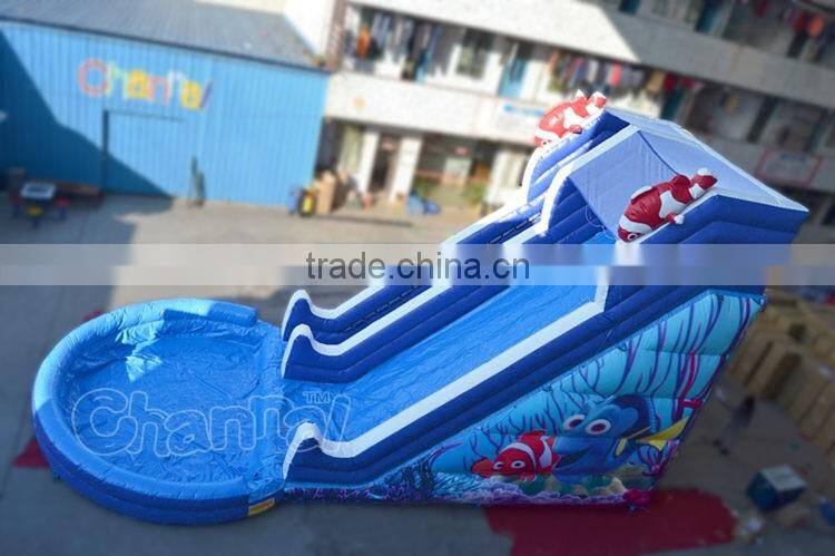 Commercial inflatable Nemo cartoon water slide with pool, giant inflatable water slide for sale