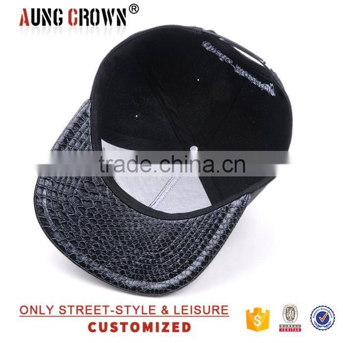 wholesale custom black snakeskin snapback cap