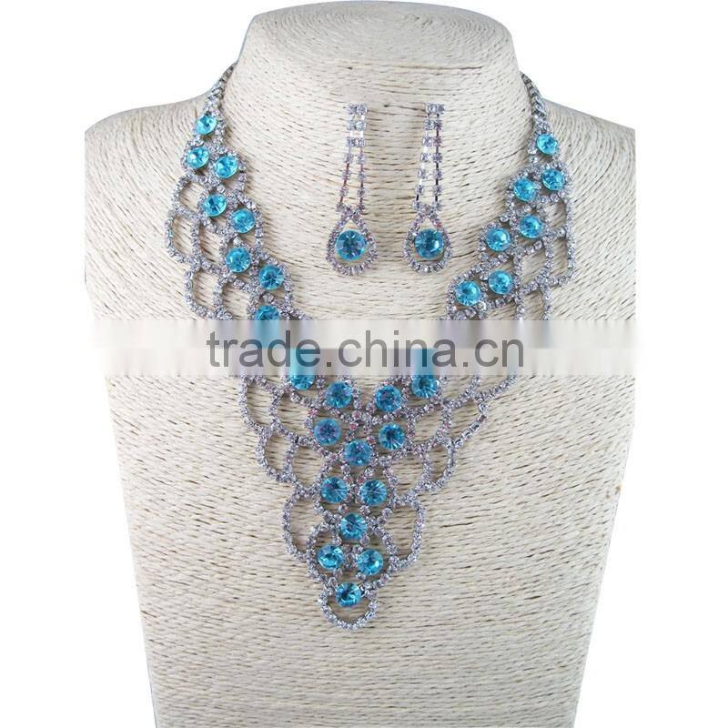 2016 new arrival women's luxury fashion aquamarie crystal bridal jewelry sets
