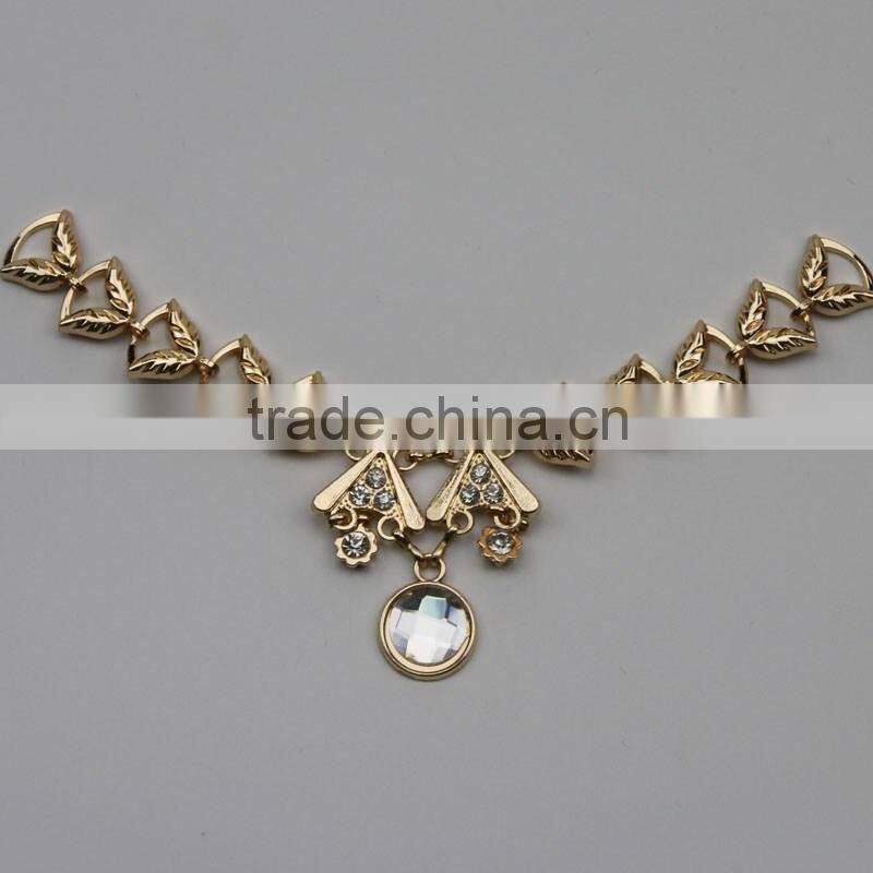 Fashion selling drop metal fancy crystal stone chain necklace for dresses