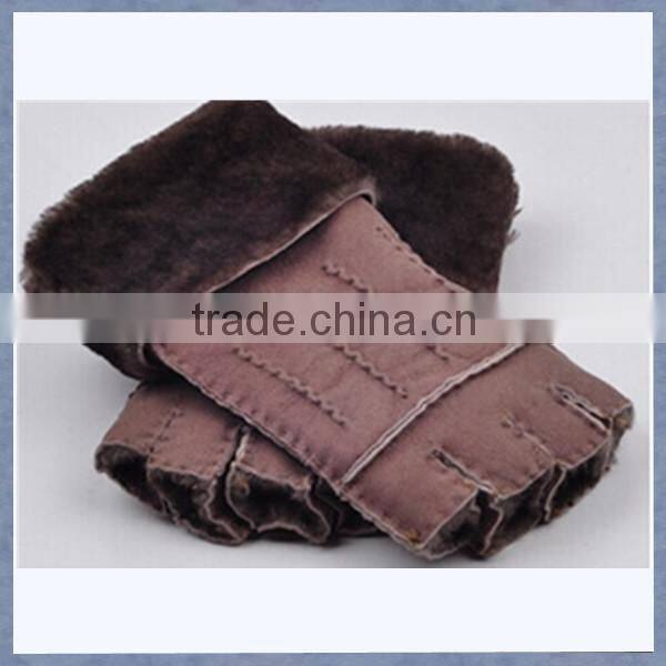 Sell Yellow Color Half Finger Sheepskin Fur Gloves and Mitten For Lady