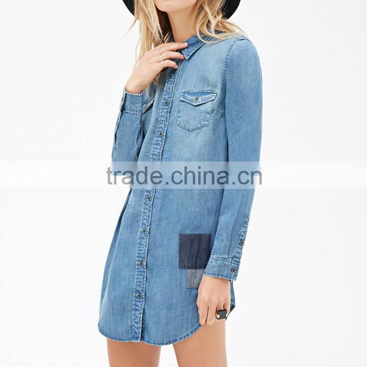 Latest Denim Shirt Dress,Women Fashion New Design Causal Classic wear