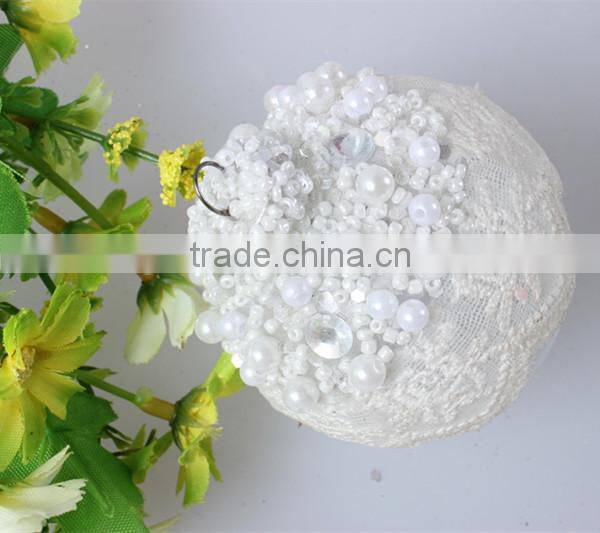 2015 china hand made wholesale christmas tree white lace edge balls ,christmas ball decoration/ornament with aluminium cap