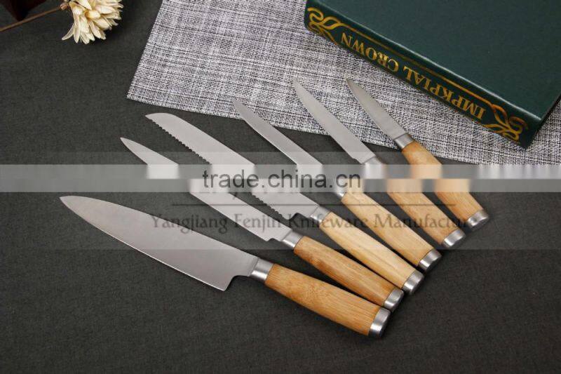5pcs Bamboo Handle Stainless Steel Kitchen Knife