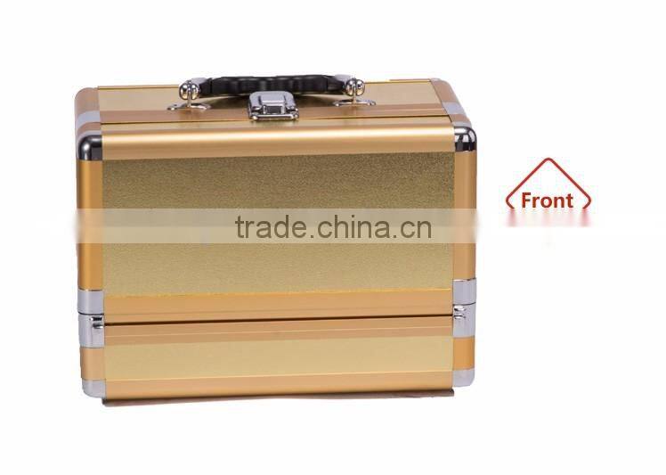 Chinese Factory Custom Best Quality Pro Kiss Lock Gold Clasp Aluminum Makeup Train Case