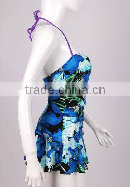Blue floral sex bathing suit one piece swimsuit / elegant beach wear / full body swimwear women