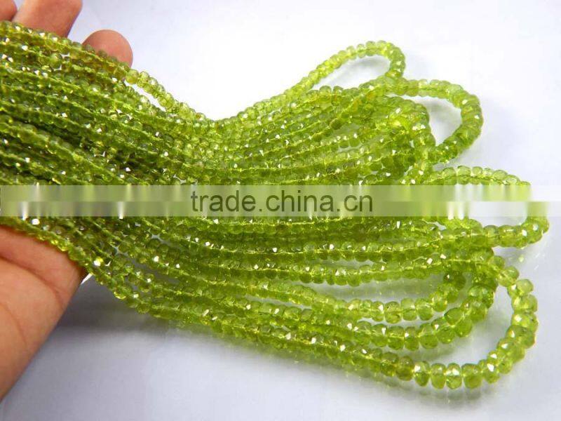 Natural Faceted Green Peridot Roundel Beads