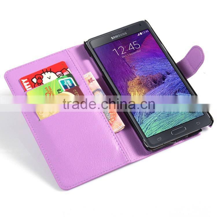 Hot Selling Ultra Thin Lichee PU Leather Case Wallet Folio Flip Cover for Samsung GALAXY Note 4