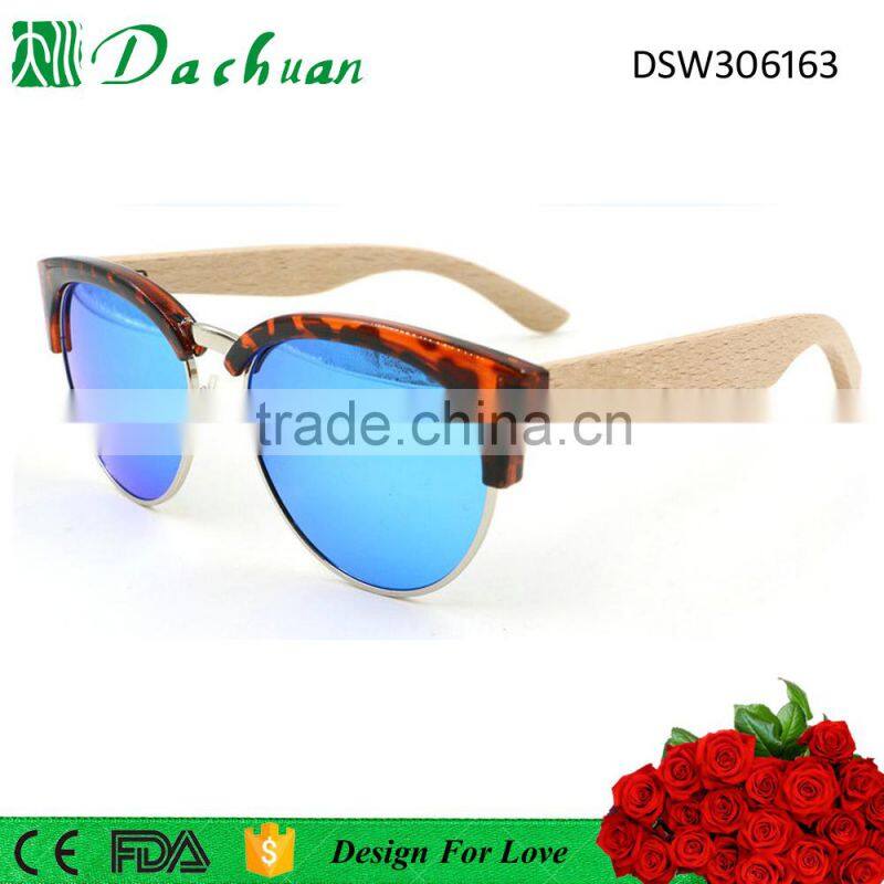 High quality good sale round polarized plastic bamboo sunglasses with 100% natural bamboo temple