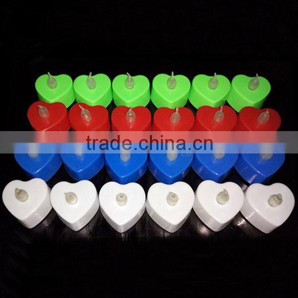 24Pcs / Box 7 Color Heart Shaped Rechargeable Electric Tea Light LED Candle Decorative Candles
