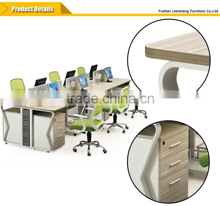 Call Center I-shape Office Table Design, Office Furniture with Cabinet for Six People