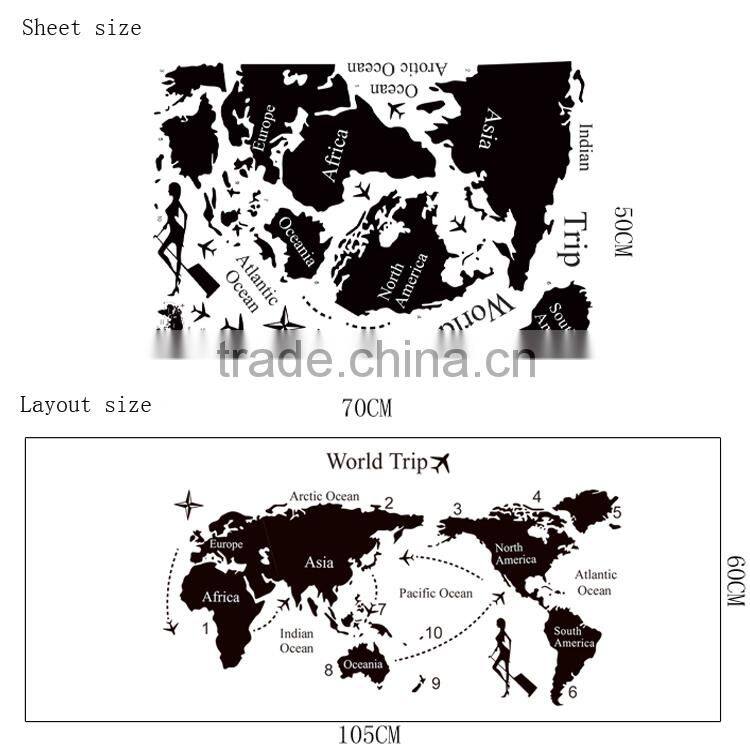 Wall Decor Removable Vinyl Black Wall Sticker World Map