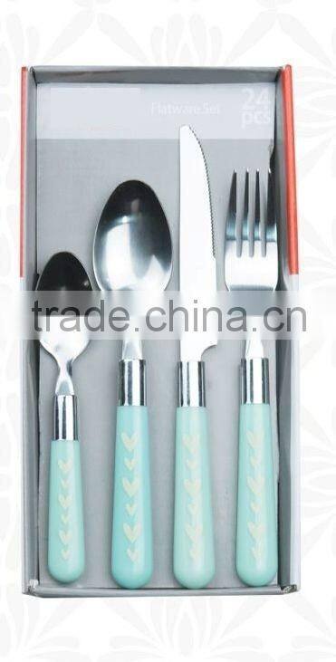 stainless steel flatware, with plastic handle,