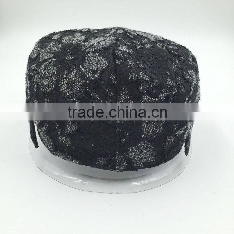 Custom design high quality fashion black lace ivy cap