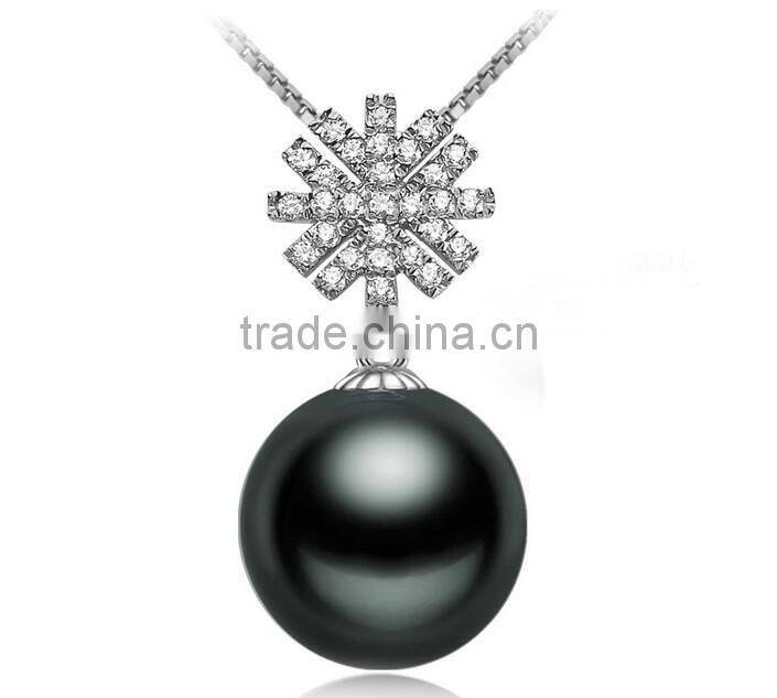 2016 Modern 925 Silver Long Setting Zircon Tahitian Pearl Pendants