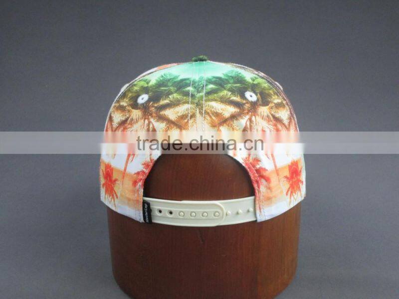 Heat transfer print 5-panel snapback cap with PU label