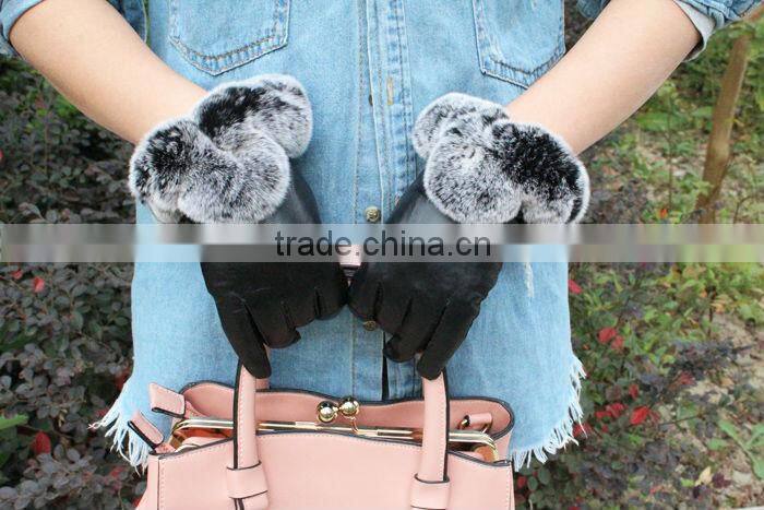 2015 new season special rex rabbit fur leather gloves for lady
