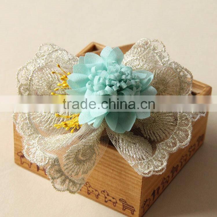 MYLOVE light blue chiffon flower big lace bow hair accessory