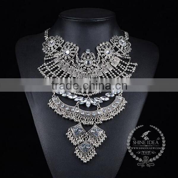 high quality vintage rhinestone chunky statement necklace tin alloy fashion women pendant necklace 6390097