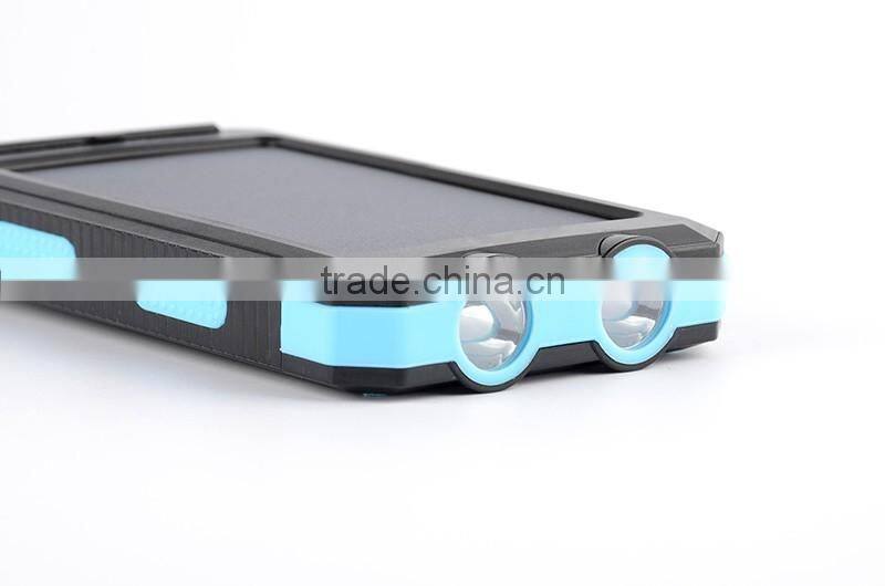 2016 New IP68 waterproof solar power bank charger 10000mah with dual led lamp and compass