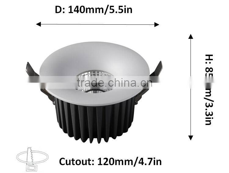 Commercial kitchen light fixture / Led downlight with 120mm cut out / Super bright cob led ceiling light fixture