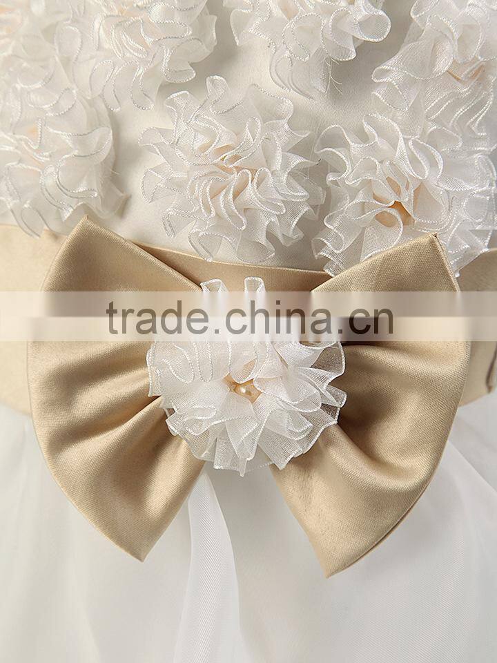 Top Quality Chic Rosette Flower Girl Dress Satin Girl Evening Dresses Fashion Children Pageant Party Dress Wedding Pettidress