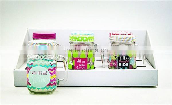 Glass mason jar mug with handle and straw lid 6 pcs in one box