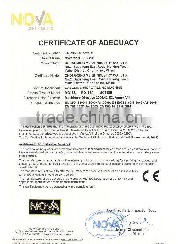 MeiQi 6.5HP 168F gasoline power tiller with combine rotary lawn mower