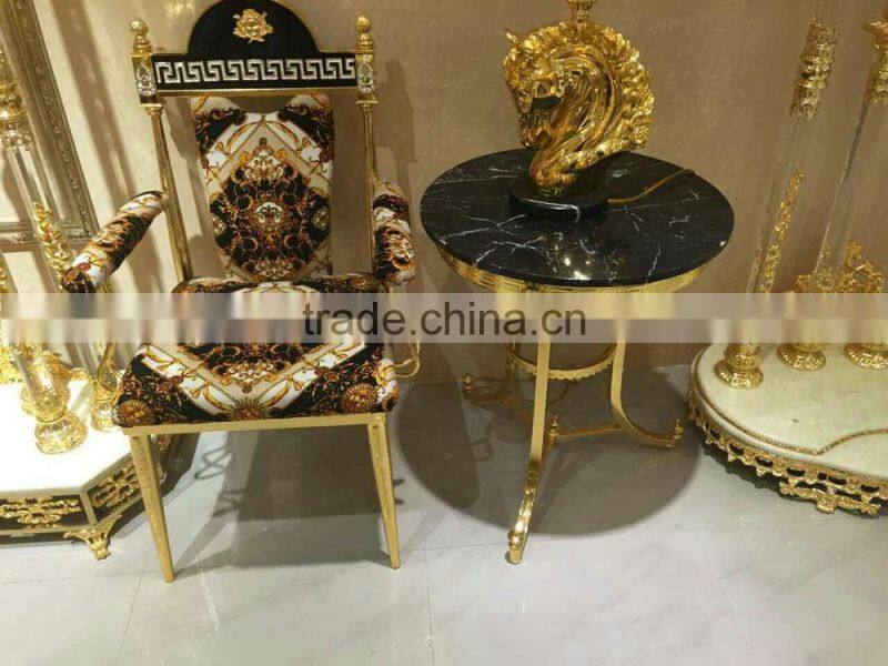 Italy Gorgeous 18/24K Gold Plated Living Room Furniture/ European Classic Royal Brass Carving Fabric Upholstery Gilded Sofa Set