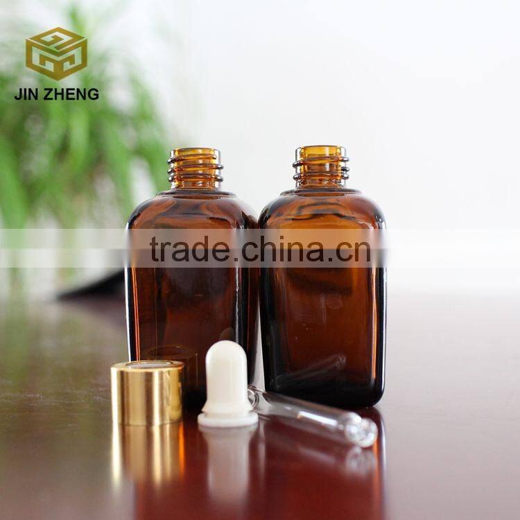 30ml 40ml 50ml amber square essential oil glass bottle with pump dropper
