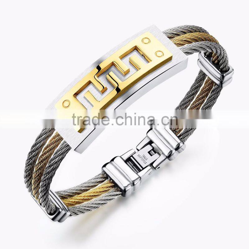 Three Layers Man Bangles Punk Style Silver/Gold Color Stainless Steel The Great Wall Design Men Friendship Jewelry