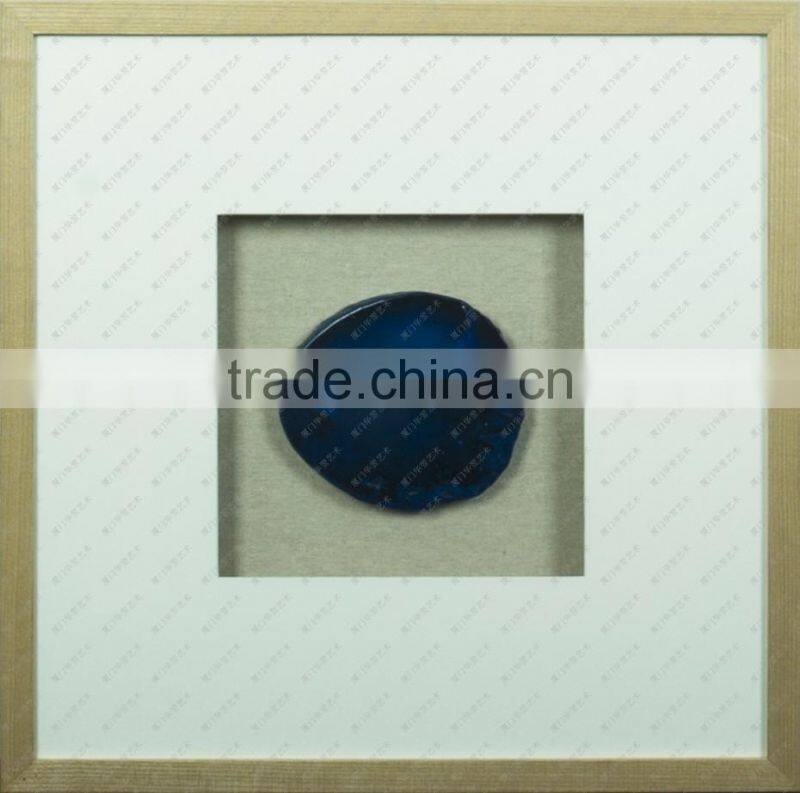 2017 White Wooden Frame Shadow Box Wall Art with Blue Agate Stone