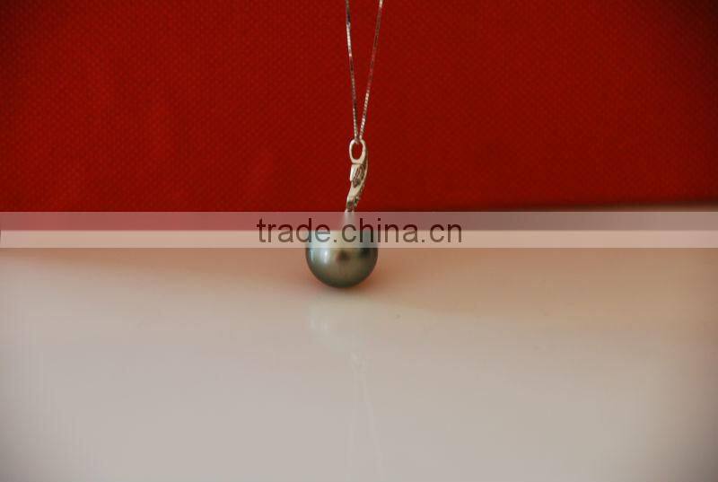 17'' 12-13mm black tahitian big pendant pearl necklace