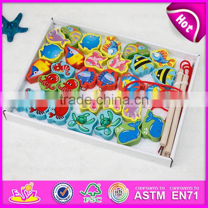 2015 New arrival cheap kids fishing game toy,Colorful children fishing pole toy,Christmas gift wooden string fishing toy W01A084