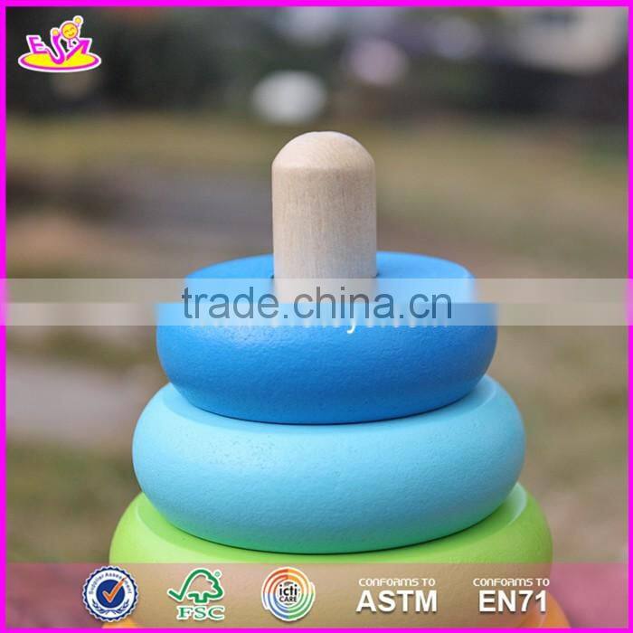 2017 new design colorful rainbow town kids wooden stacking rings toy W13D136