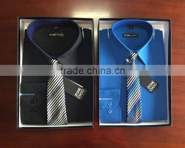 2016 NEW Boxed Boy's dress shirt & Tie set,Gift box.Solid color