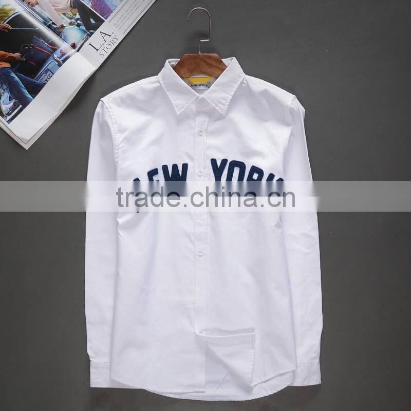100% cotton applique men's shirt ,long sleeve shirt,Emboridery patch cut shirt